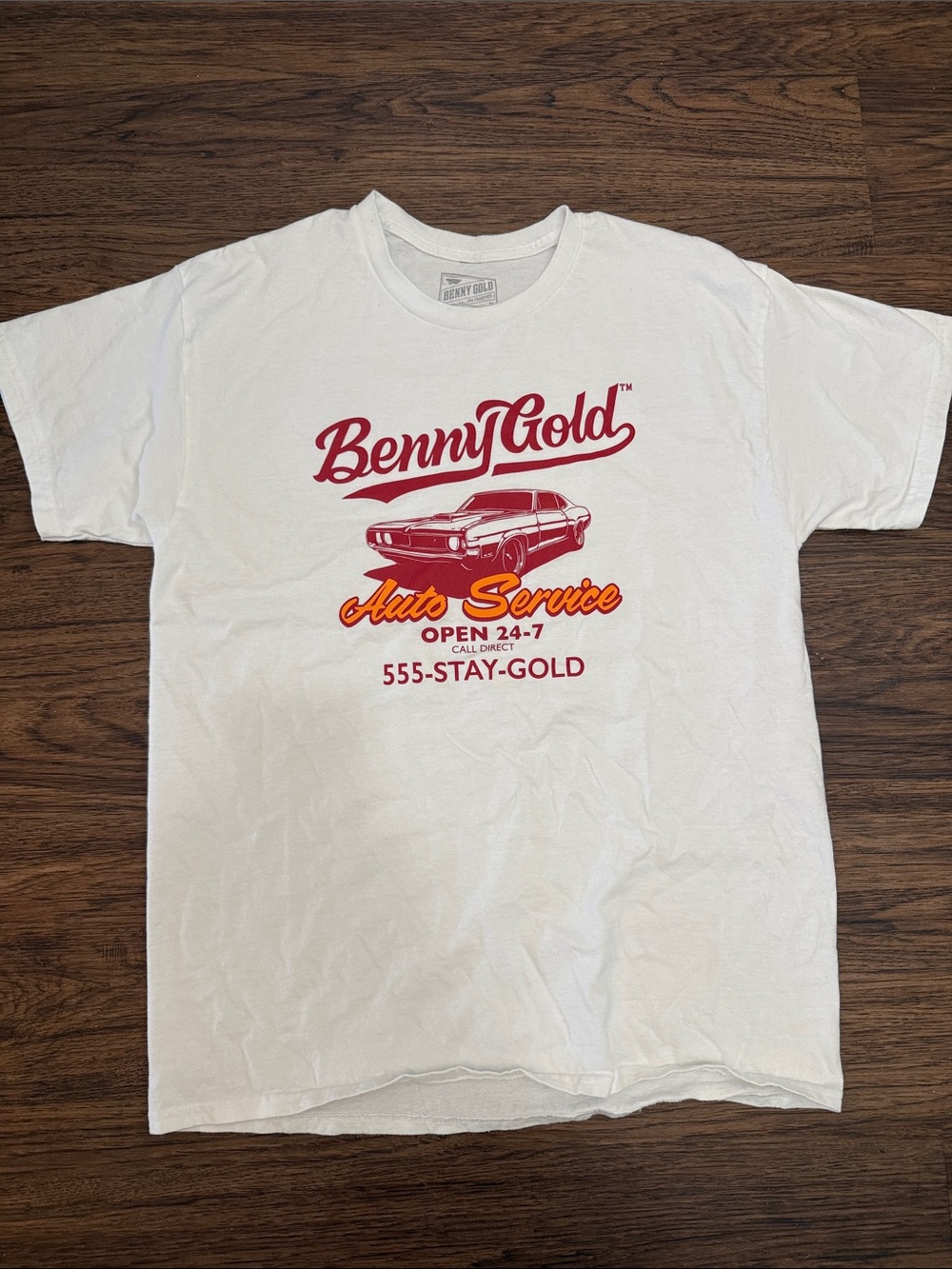 NWOT Benny Gold White Short-Sleeve Graphic Tee - Auto Service Print